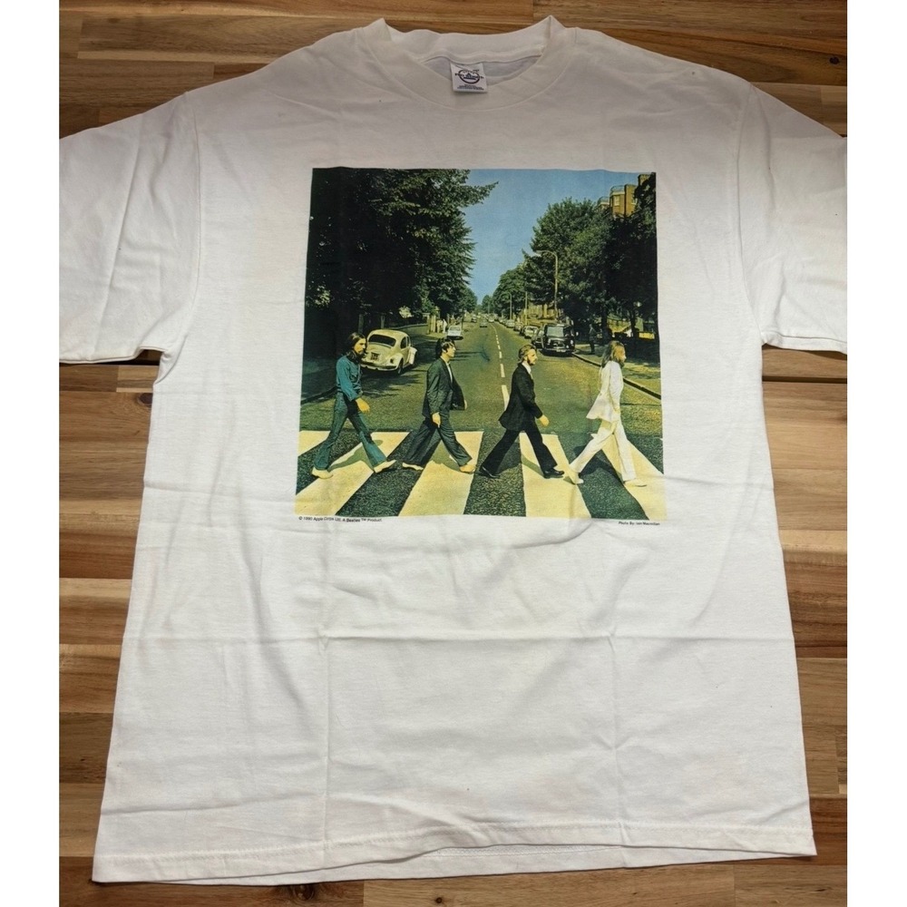 Vintage 1990 The Beatles Abbey Road T Shirt White Delta Pro Weight Large Mens